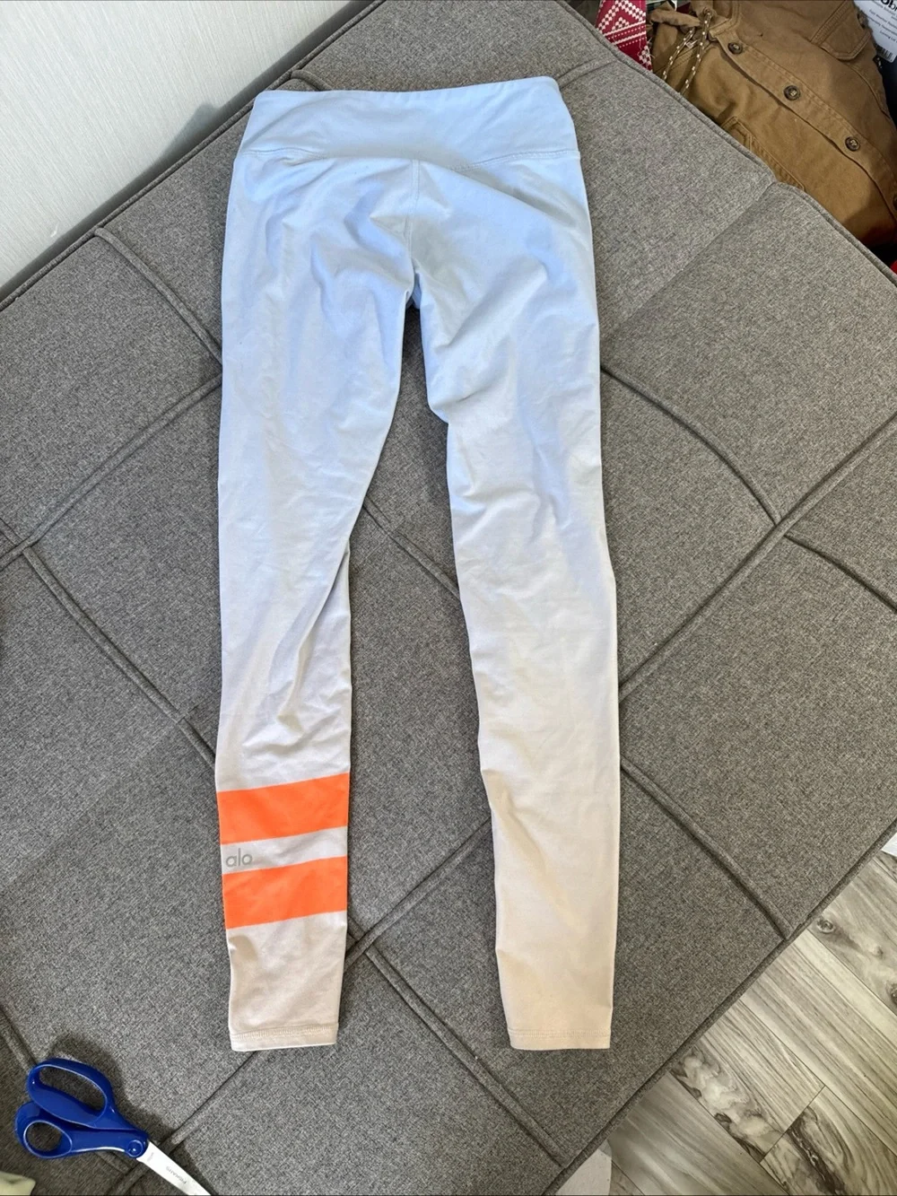 Alo Yoga Leggings Womens XS Blue Ombre Neon Orange Stripe Activewear